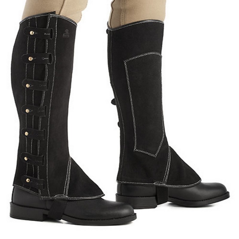 Mini-chaps d'équitation en cuir soufflet - noir - Noir - Fouganza